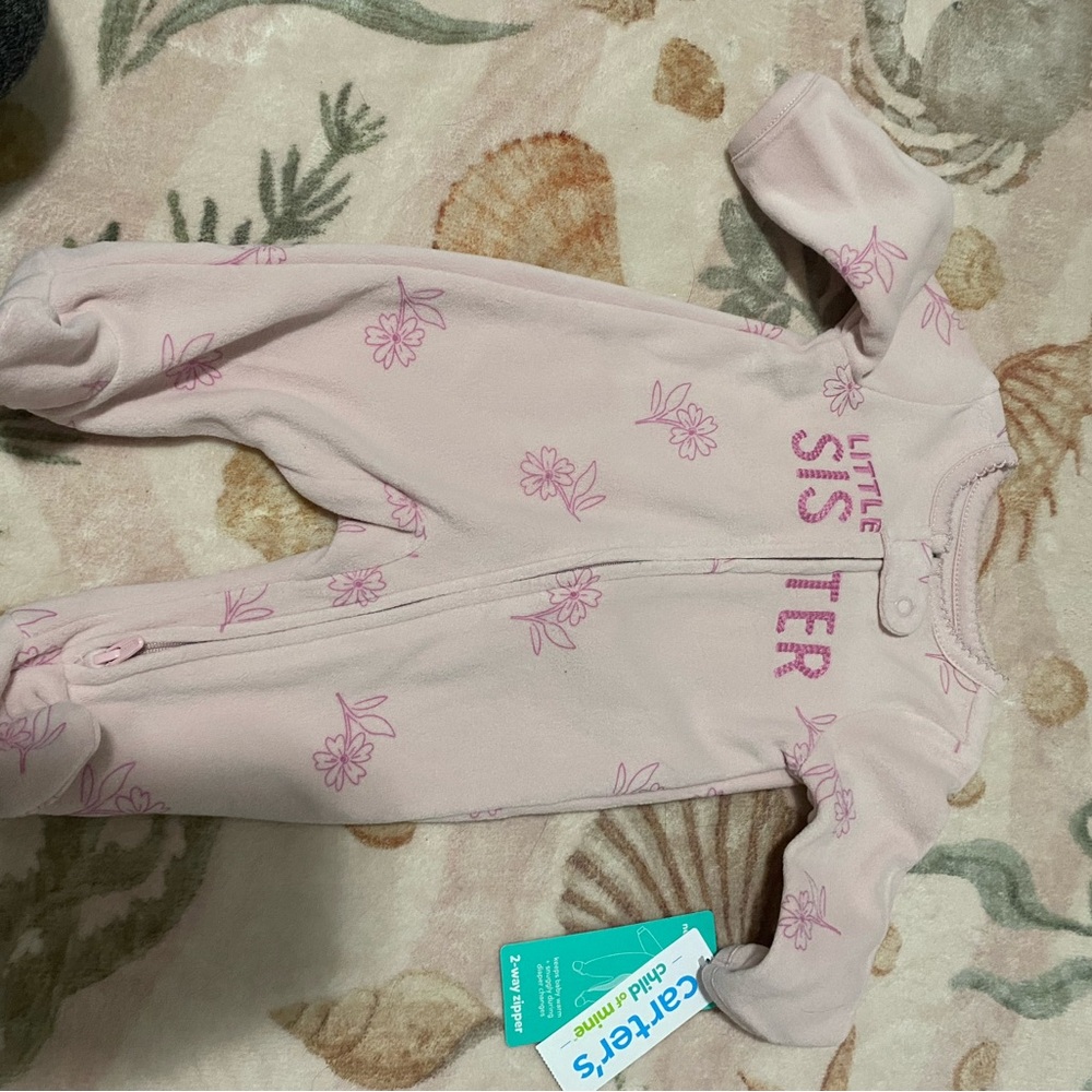 Carters Pink Floral 'Little Sister' Footie